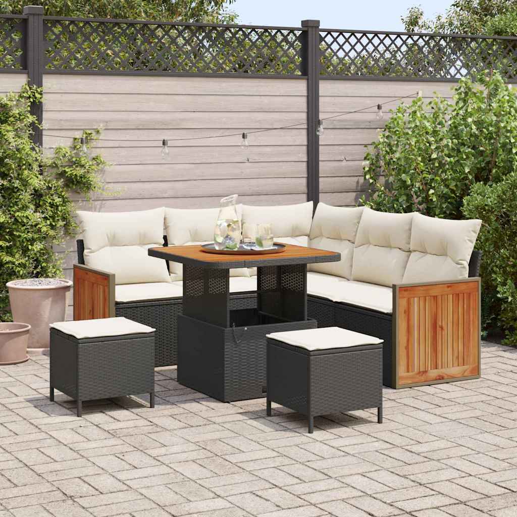 Garten-Sofa-Set 8 pcs Schwarz und Creme 80 x 80 x 71 cm